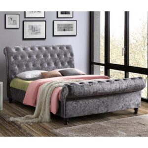 Castello Fabric Super King Bed In Steel Crushed Velvet