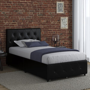 Dalya Faux Leather Single Bed With Drawers In Black