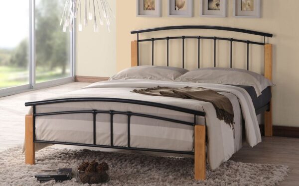 Time Living Tetras Metal Bed Frame, Double, Silver & Beech