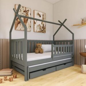 Tartu Trundle Wooden Single Bed In Graphite With Foam Mattress