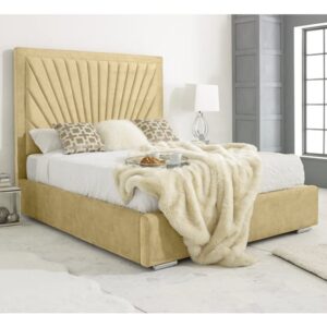 Darwin Plush Velvet Double Bed In Beige