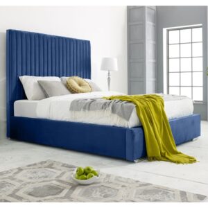 Medan Plush Velvet Super King Size Bed In Blue