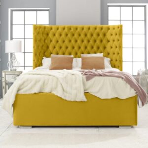 Prague Plush Velvet Double Bed In Mustard Gold