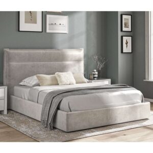 Arvada Velvet Storage Ottoman King Size Bed In Silver Grey