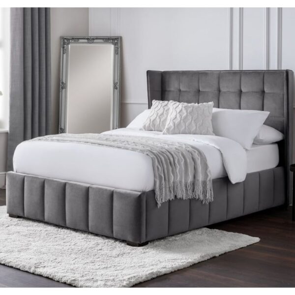 Gutersloh Velvet King Size Bed With In Light Grey