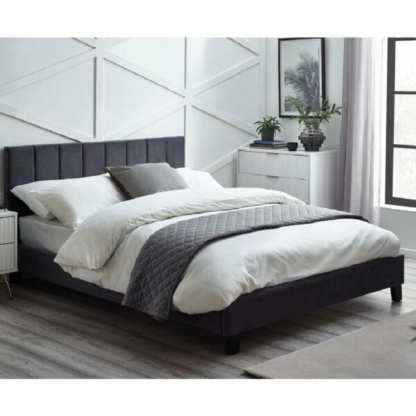 Ragina Velvet King Size Bed In Grey