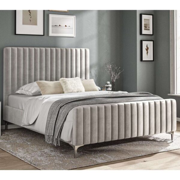 Arvada Velvet Double Bed In Silver Grey