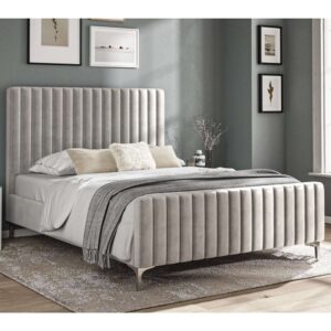 Arvada Velvet King Size Bed In Silver Grey