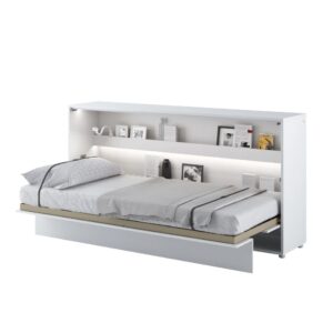 Cadillac Horizontal Wall Wooden Single Bed In Matt White