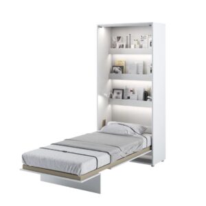 Cadillac Vertical Wall Wooden Single Bed In Matt White