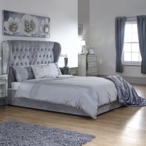 Dorking Fabric Ottoman Storage Double Bed In Platinum