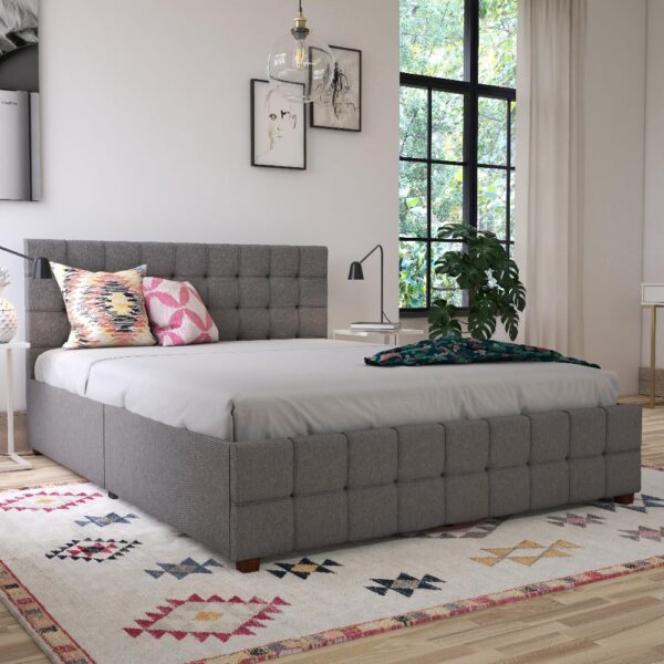 Elkhart Fabric Double Bed With 4 Drawers In Grey