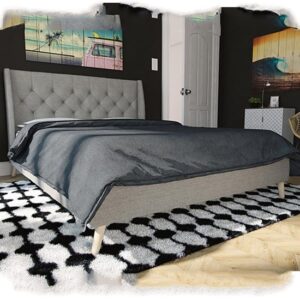 Heron Linen Fabric King Size Bed In Grey