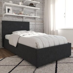 Kingston Fabric Single Bed With 2 Drawers In Dark Grey