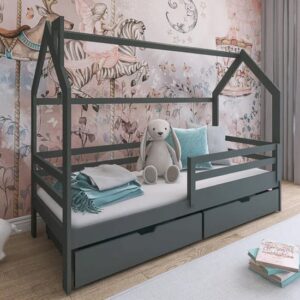 Leeds Storage Wooden Single Bed In Graphite With Foam Mattress