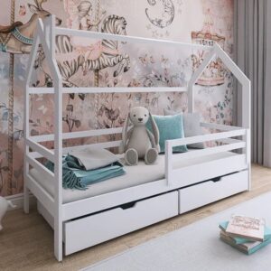 Leeds Storage Wooden Single Bed In White With Bonnell Mattress