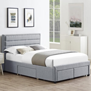 Panola Linen Fabric Double Bed With 4 Drawers In Grey