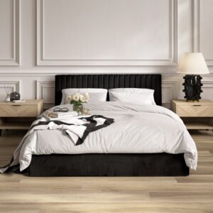 Belton Ottoman Velvet Super King Size Bed In Black