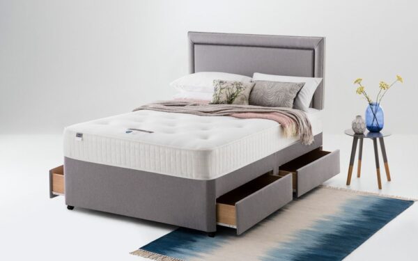 Silentnight Athens 1400 Mirapocket Ortho Divan Bed Set, Double, Full Ottoman Storage, Matching Castello Headboard, Sandstone