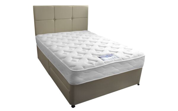 Silentnight Moretto Miracoil Divan Bed Set, Double, Full Ottoman Storage, Matching Castello Headboard, Sandstone